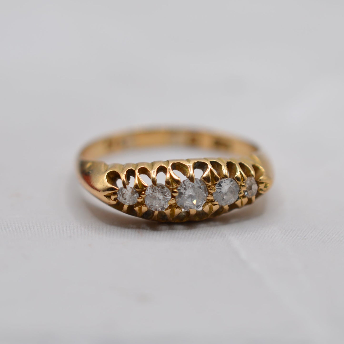 Antique 1913 18ct Gold Diamond Five-Stone Boat Ring