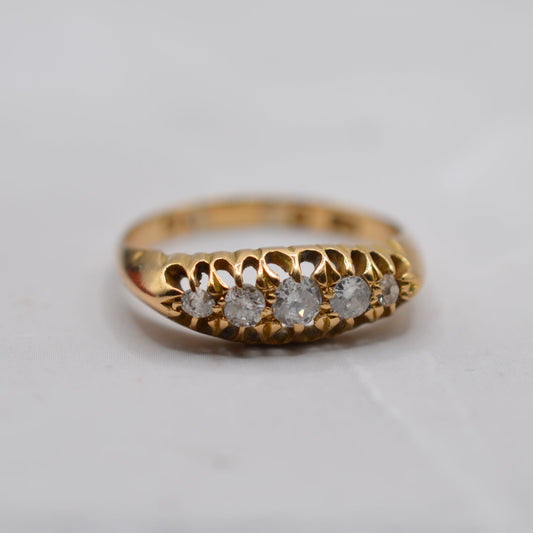 Antique 1913 18ct Gold Diamond Five-Stone Boat Ring