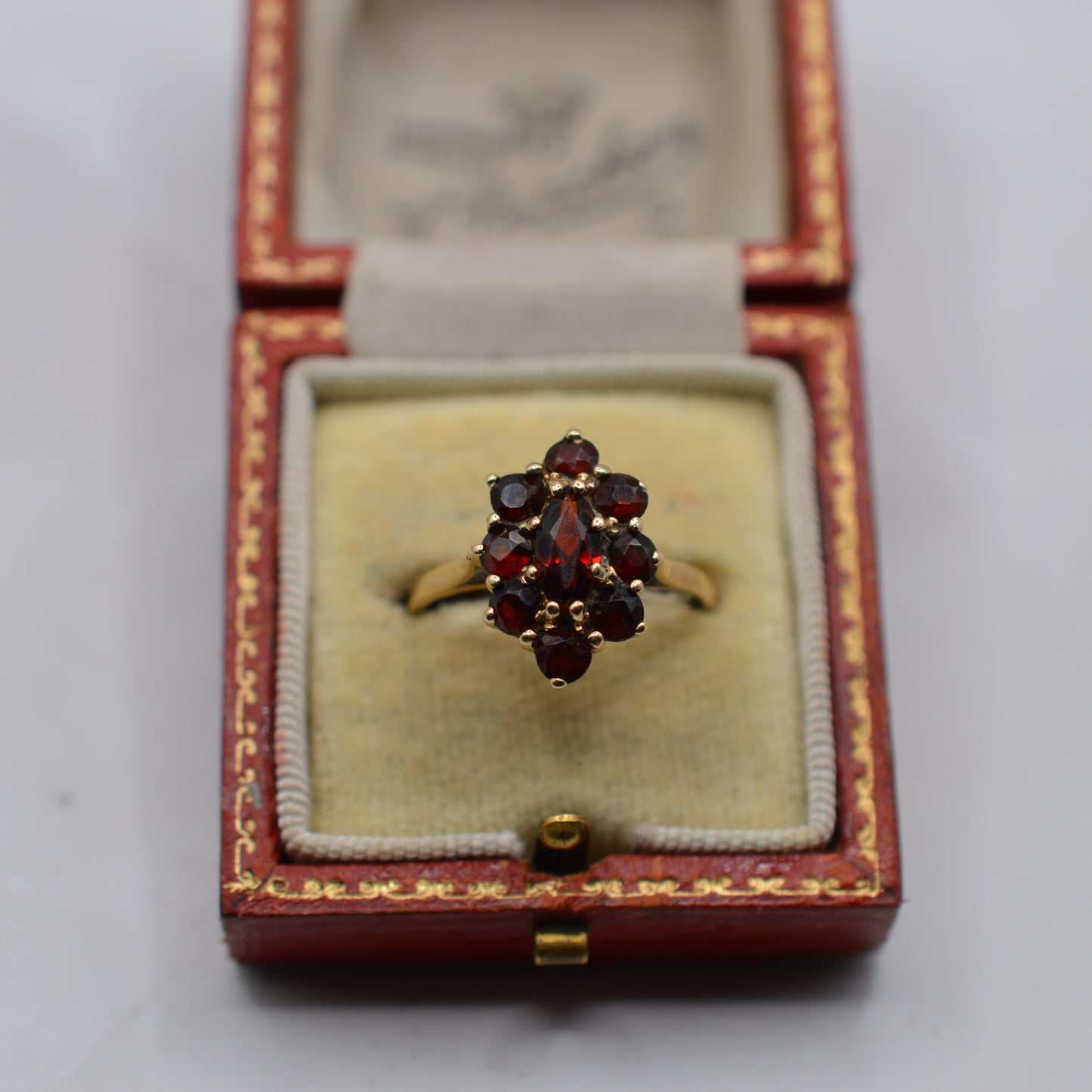 1970s Vintage 9ct Gold Garnet Cluster Ring