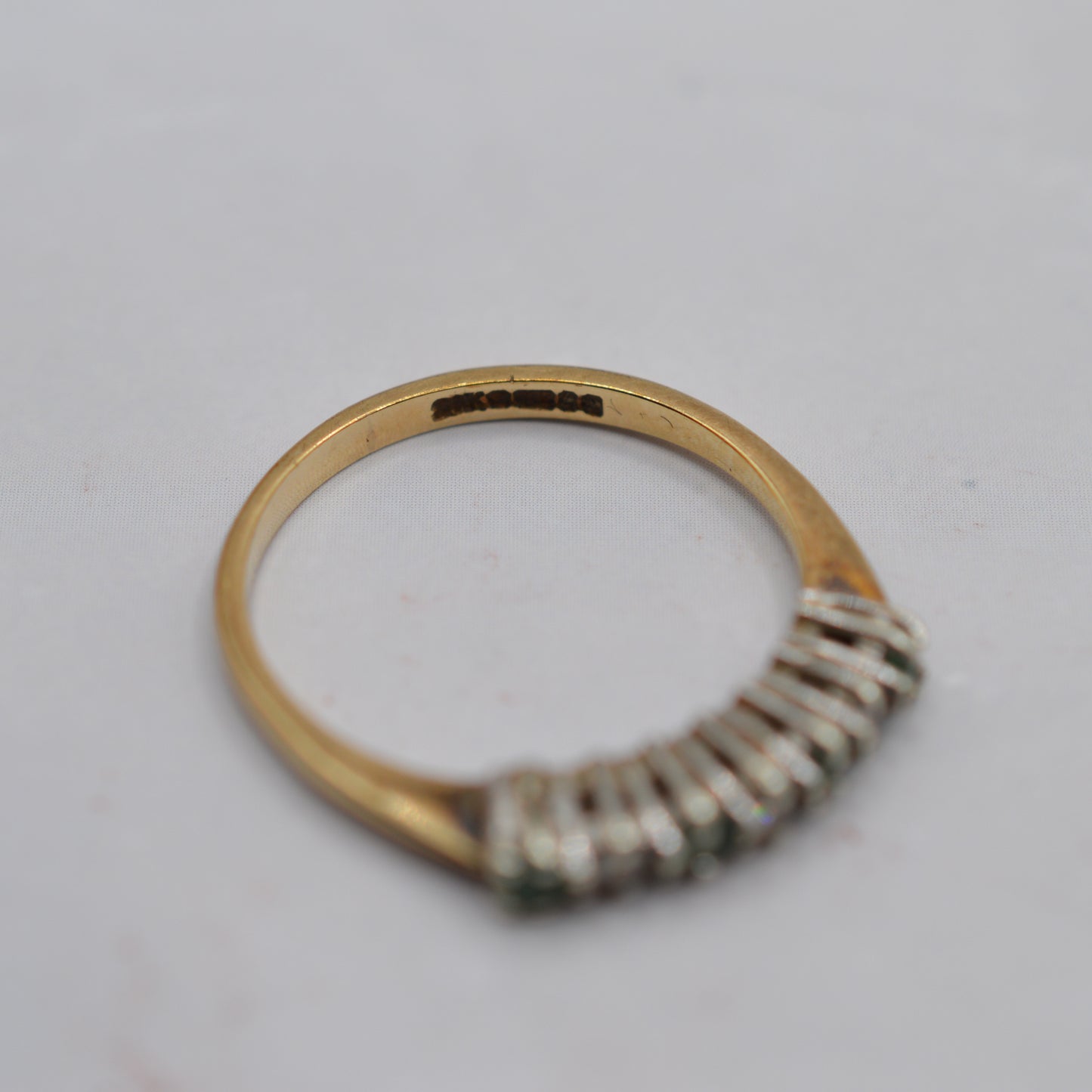 1980s Vintage 9ct Gold Emerald & Diamond Half-Eternity Ring