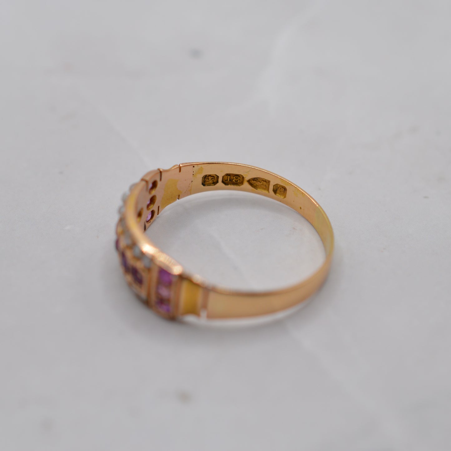 Antique 1886 Victorian 18ct Gold Ruby & Pearl Ring