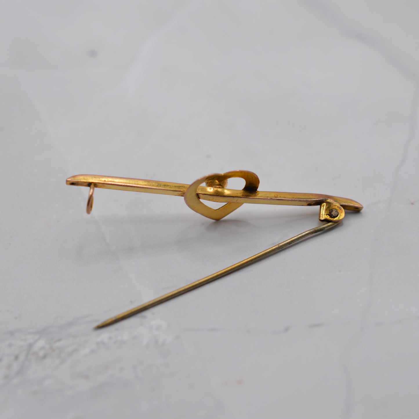 Antique Victorian 9ct Gold Paste Heart Bar Brooch
