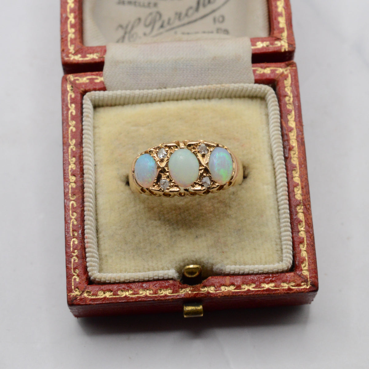 Antique 1919 18ct Gold Opal & Diamond Ring