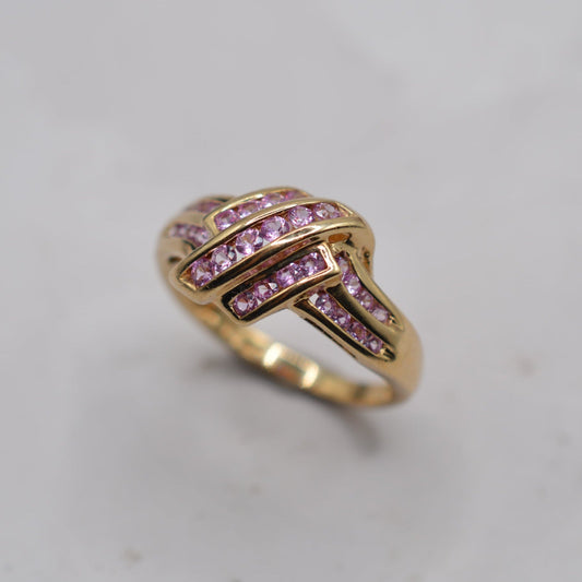 Y2K Chunky 9ct Gold Pink Topaz Crossover Ring
