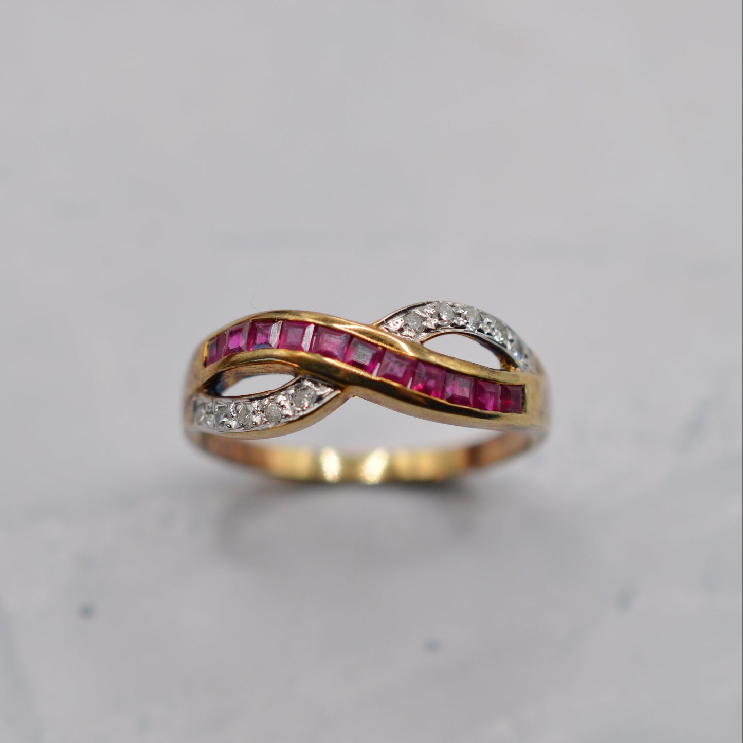 9ct Gold Ruby & Diamond Crossover Ring