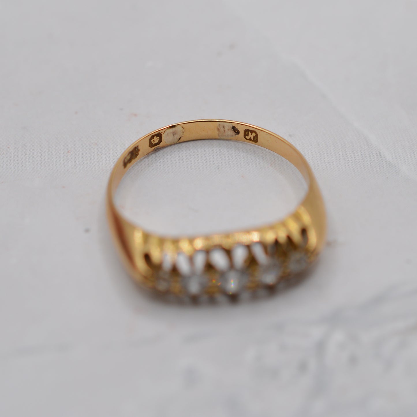Antique 1913 18ct Gold Diamond Five-Stone Boat Ring