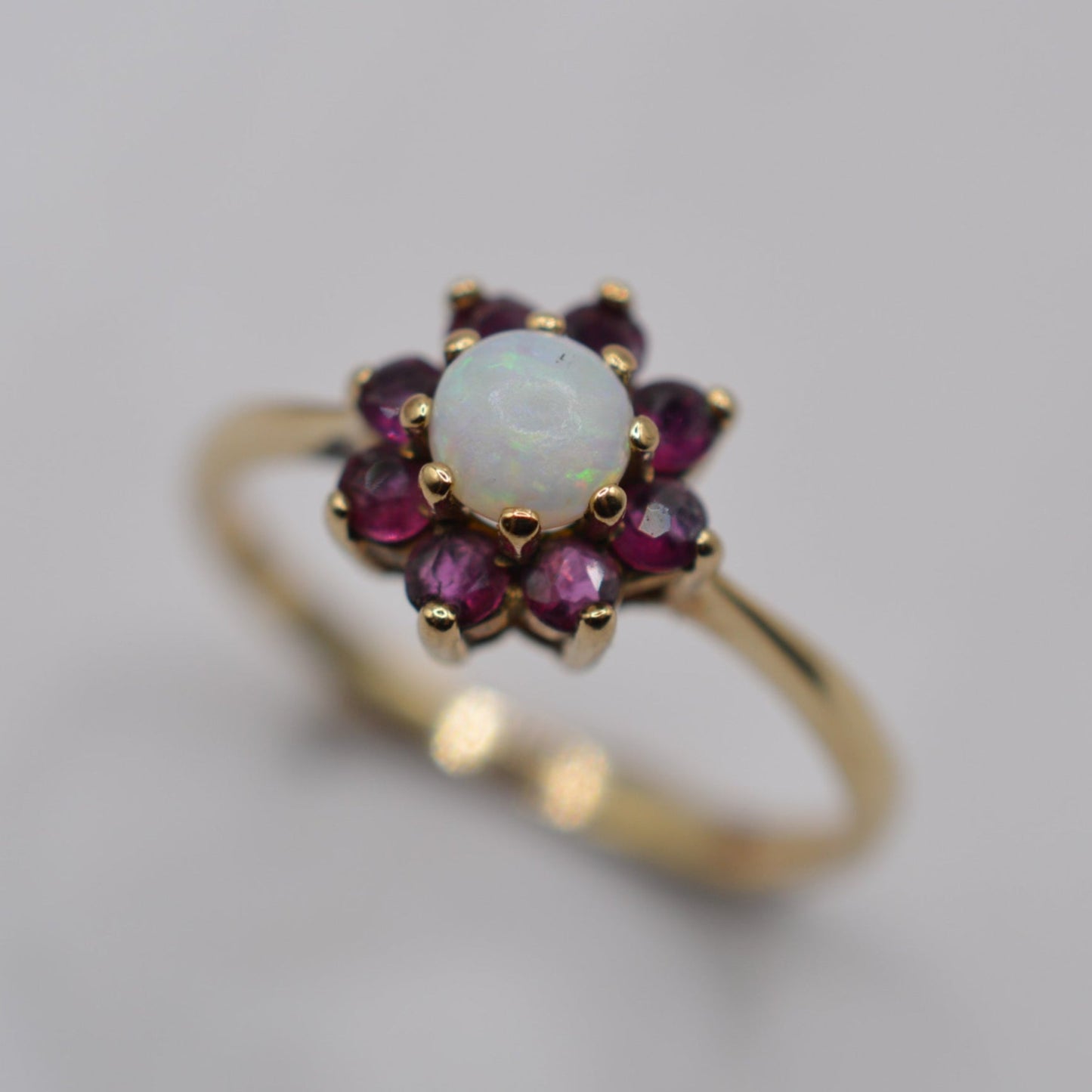 1970s Vintage 9ct Gold Opal & Ruby Cluster Ring