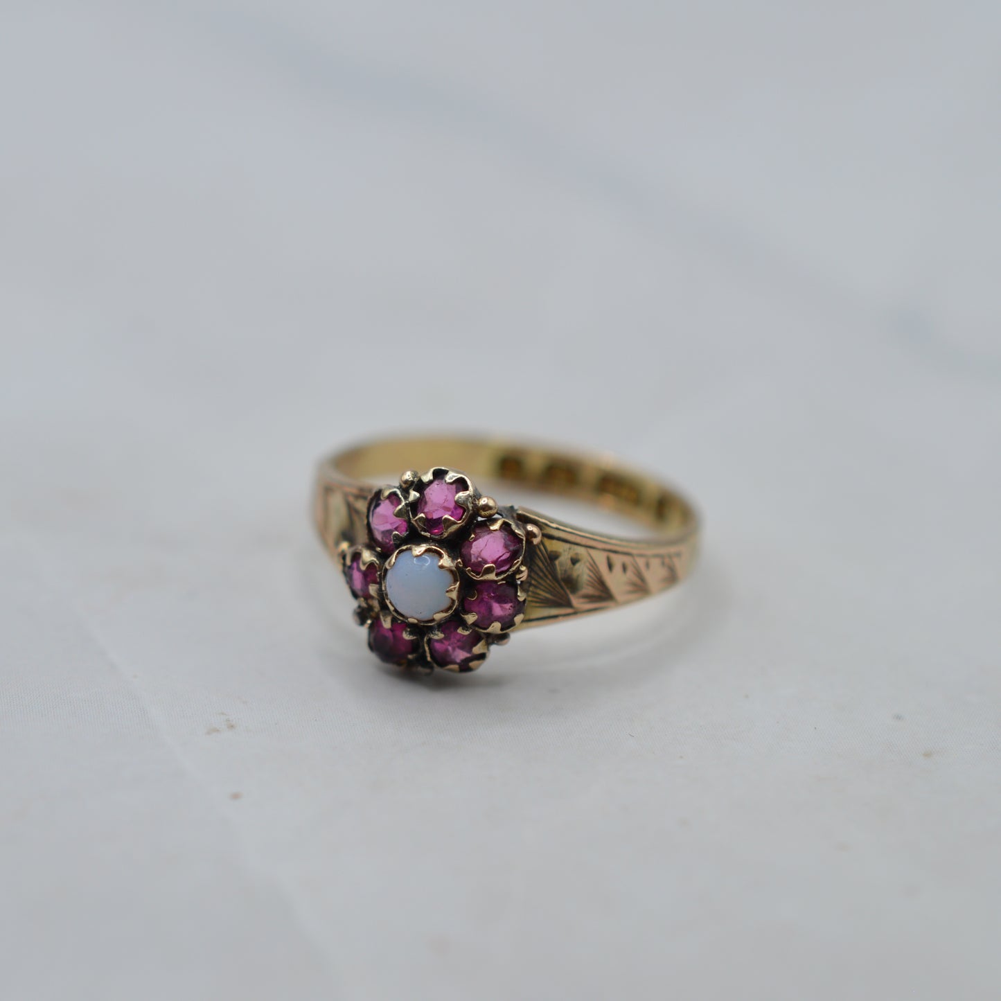 Victorian Antique 9ct Gold Opal & Ruby Cluster Ring