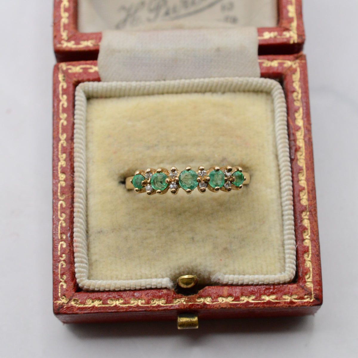9ct Gold Emerald & Diamond Half-Eternity Ring