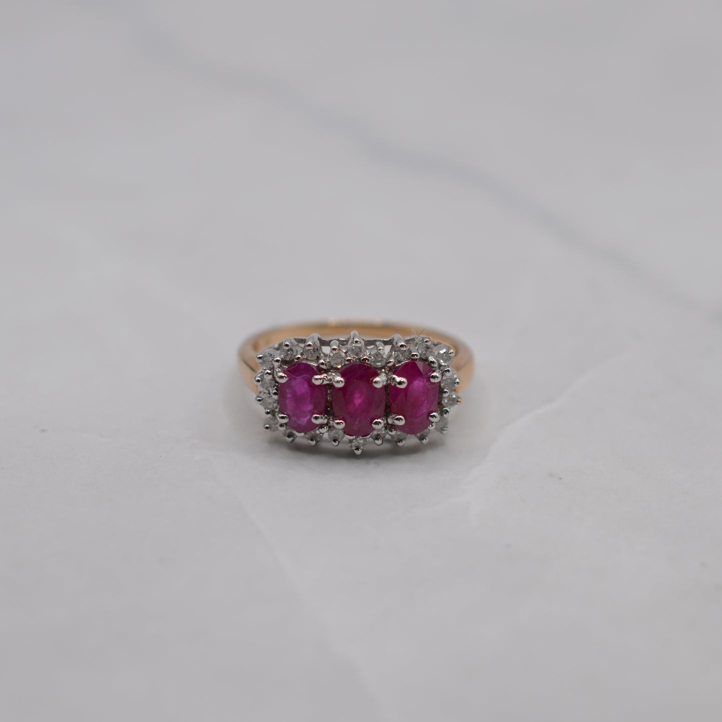 9ct Gold Ruby & Diamond Trilogy Cluster Ring