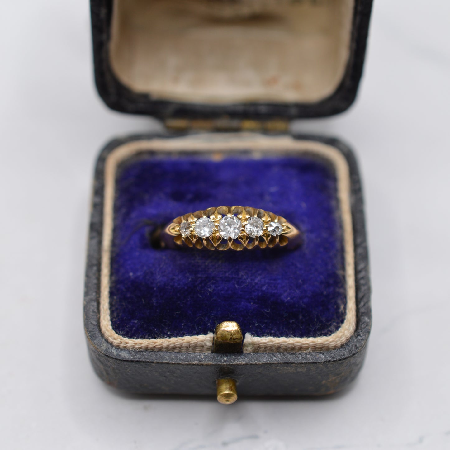 Antique 1913 18ct Gold Diamond Five-Stone Boat Ring