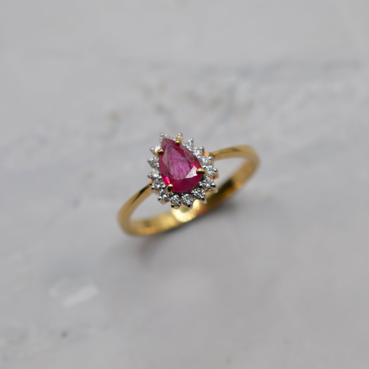 18ct Gold Ruby & Diamond Pear Cluster Ring