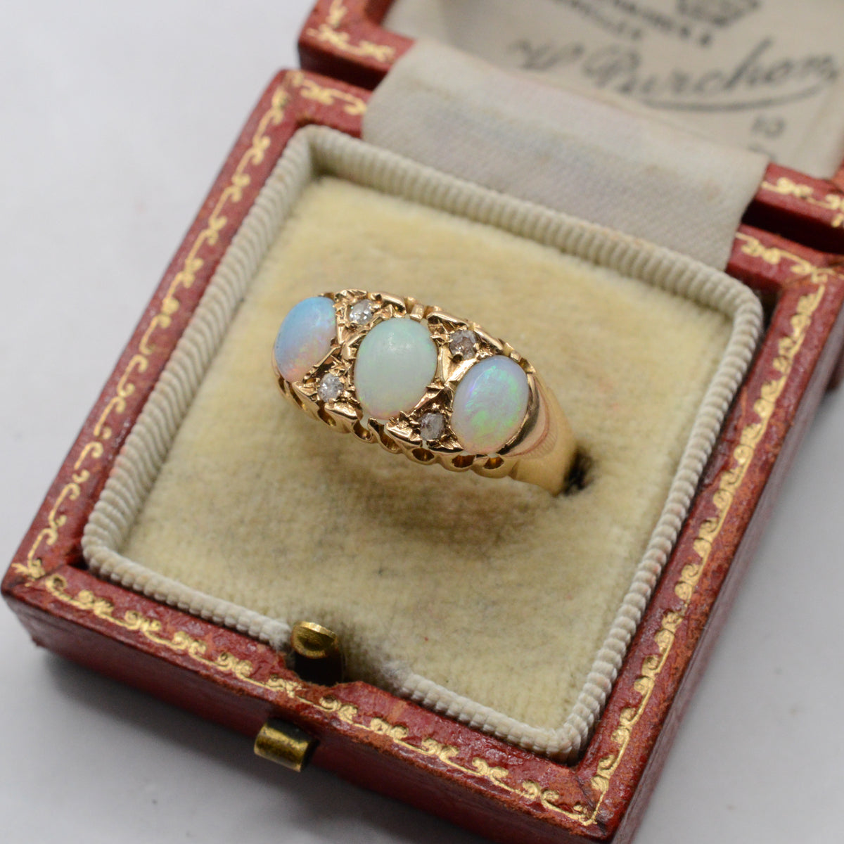 Antique 1919 18ct Gold Opal & Diamond Ring