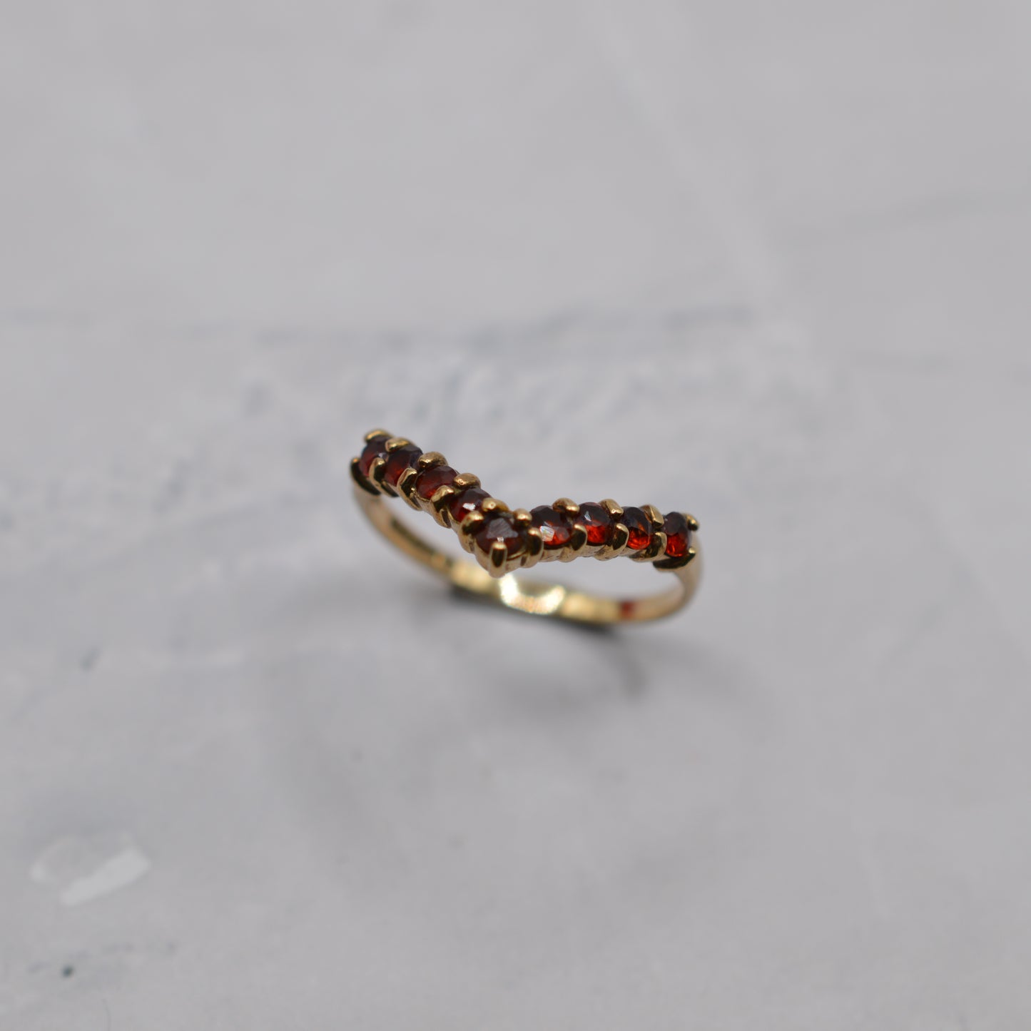 1990s 9ct Gold Garnet Wishbone Ring
