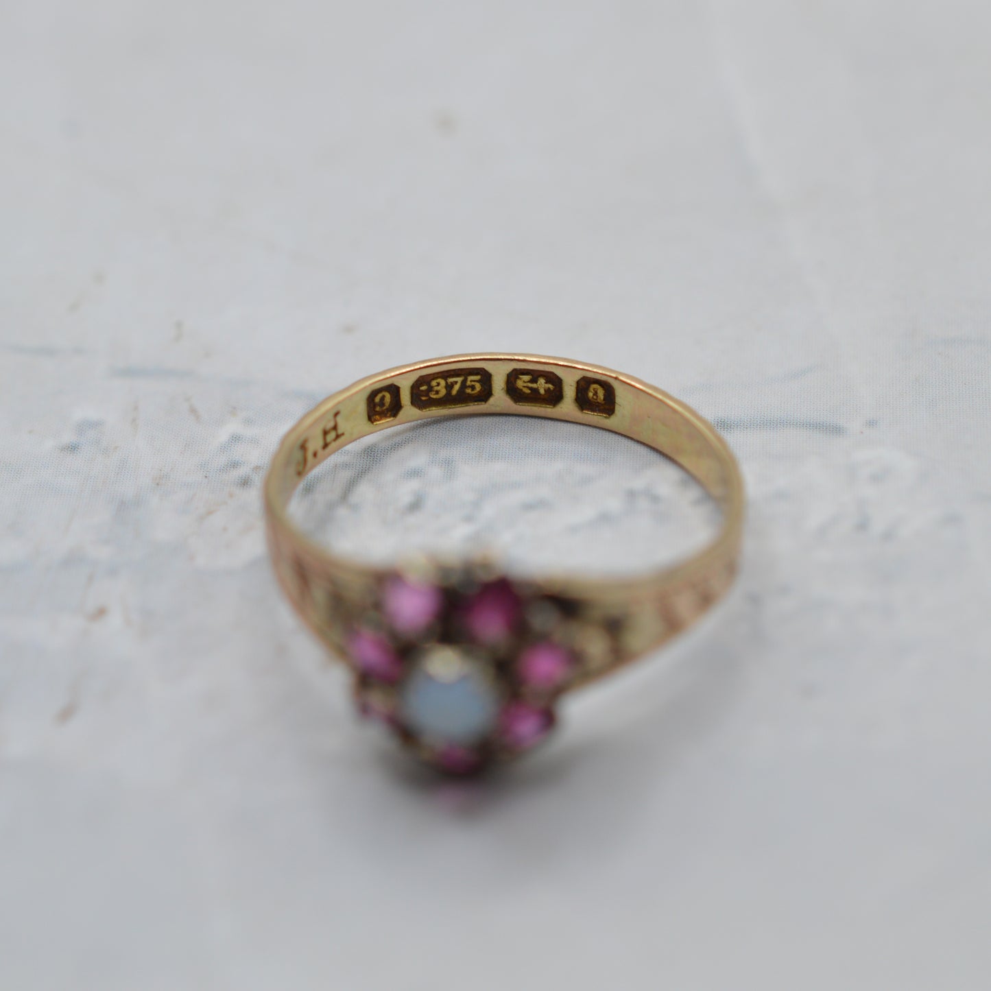 Victorian Antique 9ct Gold Opal & Ruby Cluster Ring