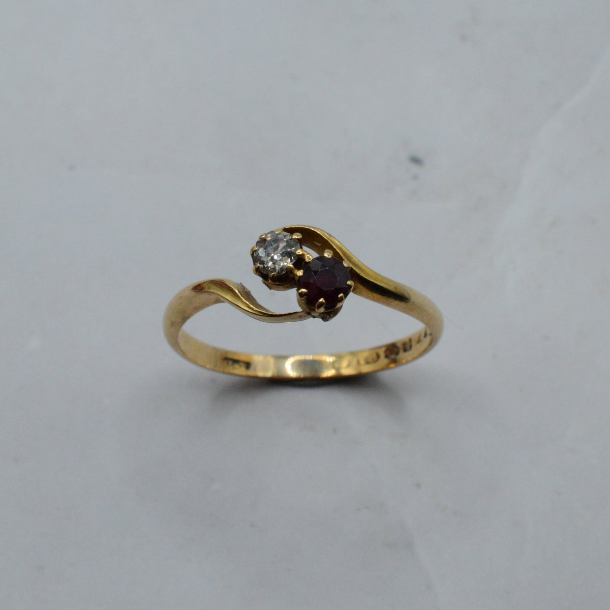 RESERVED 1943 Vintage 18ct Gold Ruby & Diamond Toi-et-Moi Ring