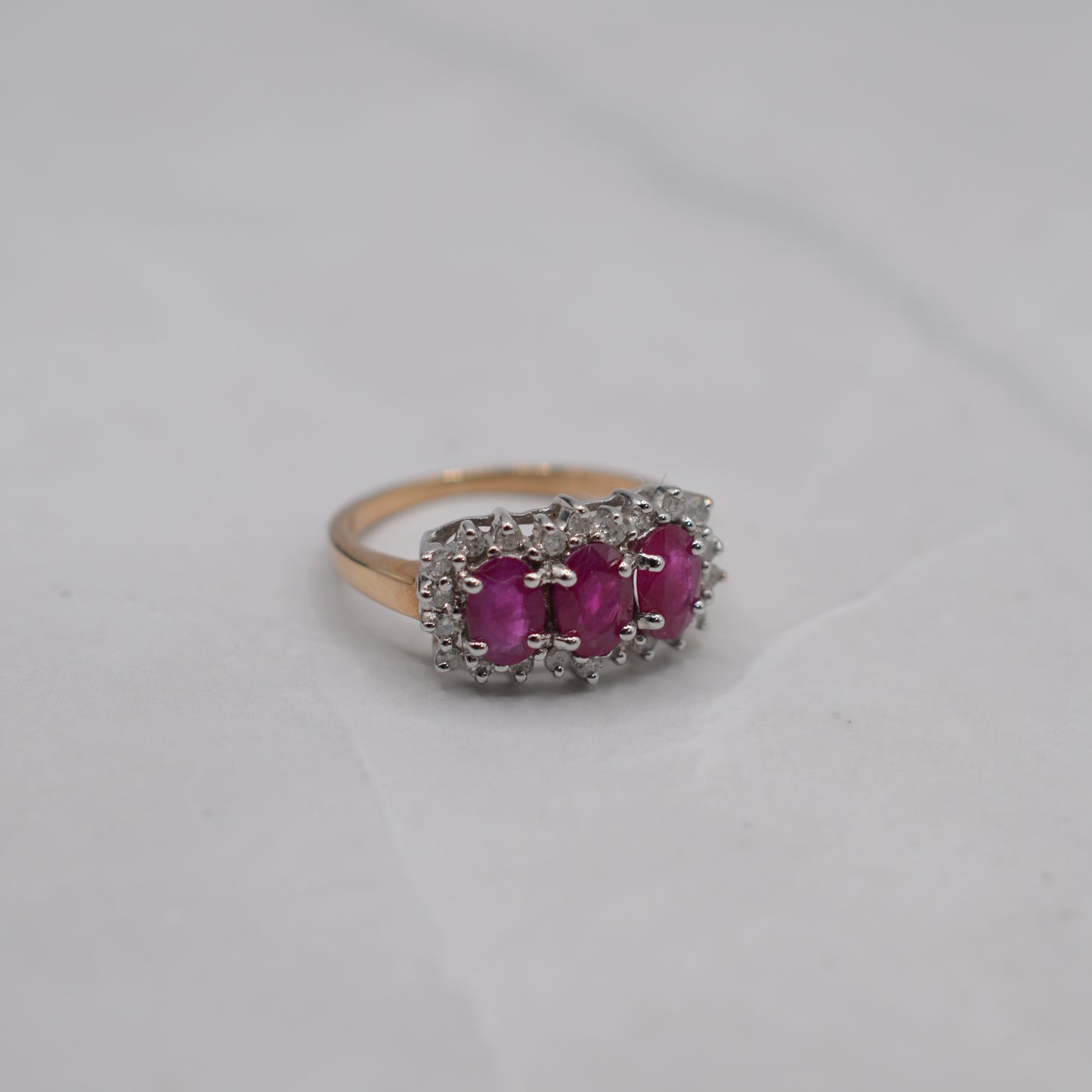 9ct Gold Ruby & Diamond Trilogy Cluster Ring