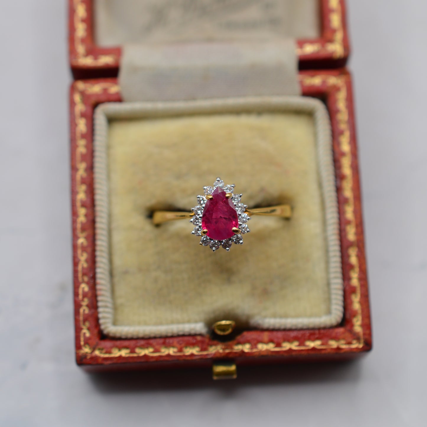 18ct Gold Ruby & Diamond Pear Cluster Ring