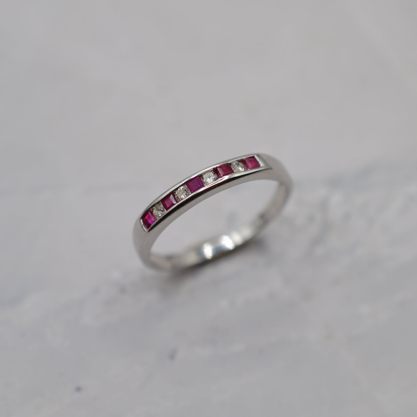 18ct White Gold Ruby & Diamond Half-Eternity Ring