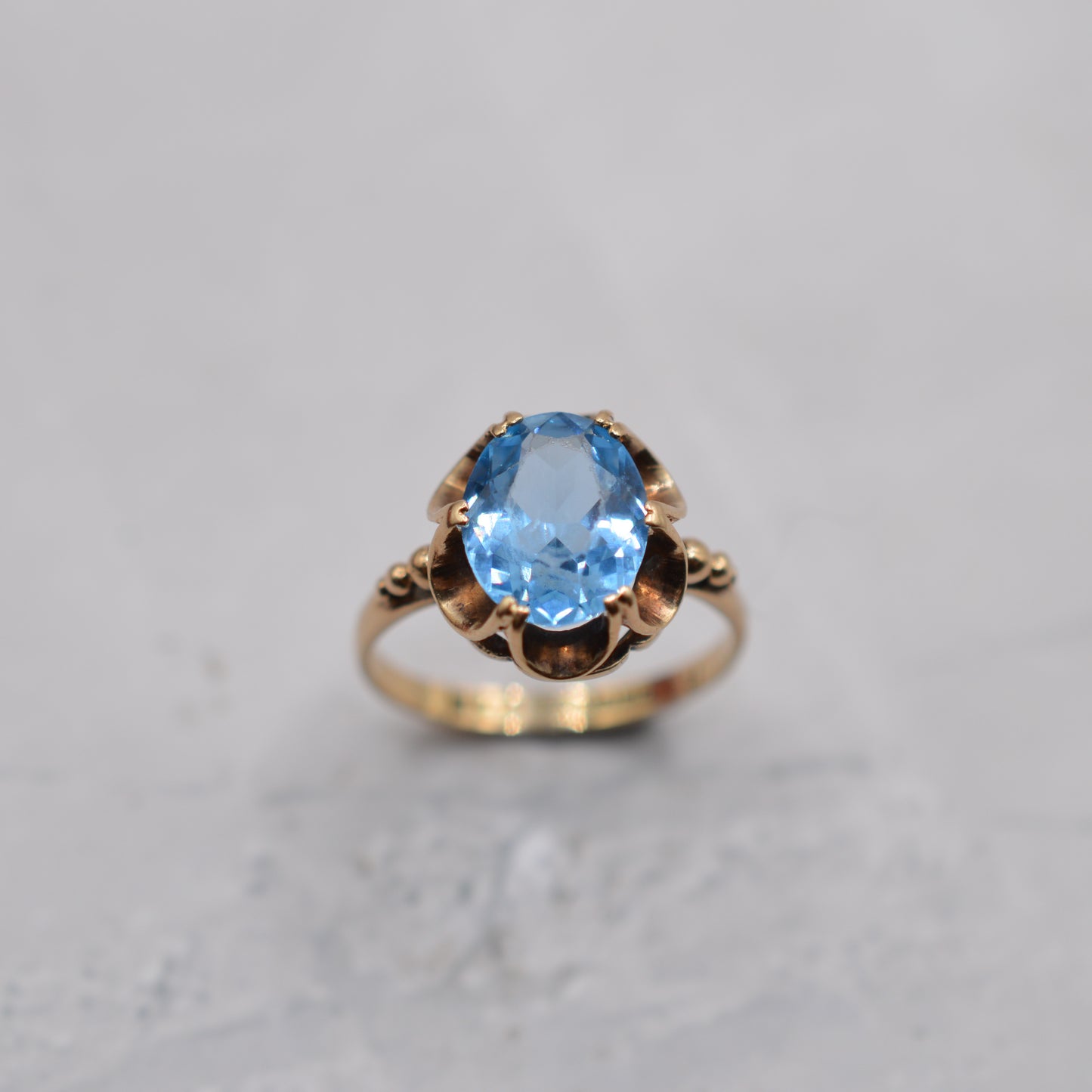 1970s Vintage 9ct Gold Blue Topaz Solitaire Ring