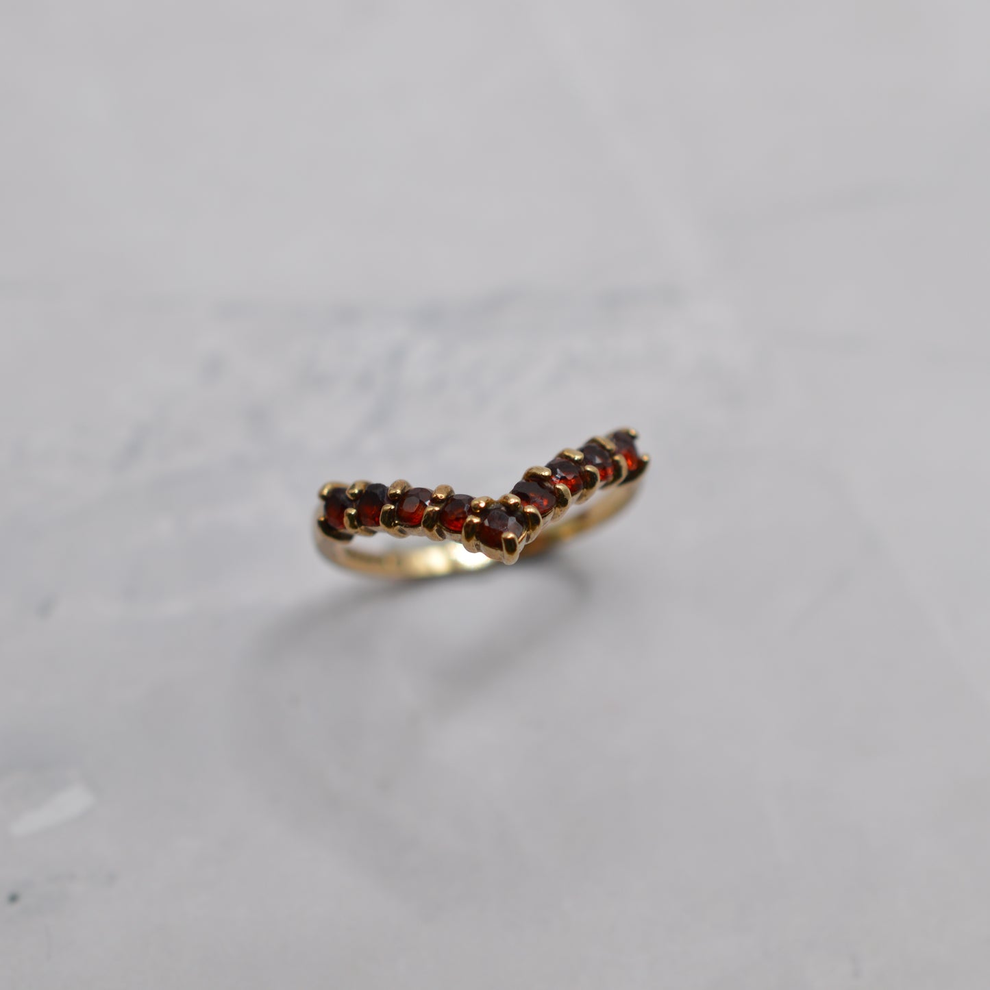 1990s 9ct Gold Garnet Wishbone Ring