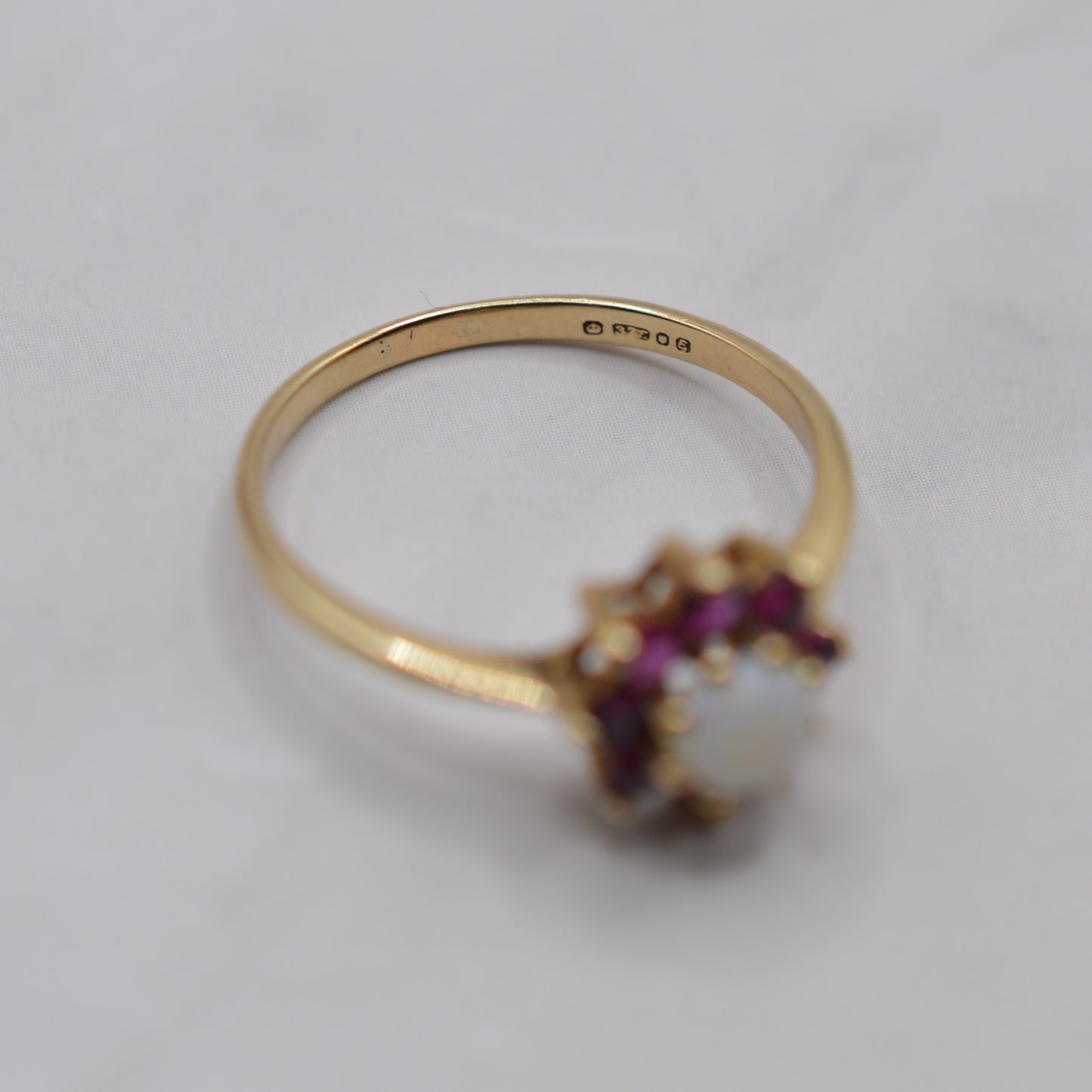 1970s Vintage 9ct Gold Opal & Ruby Cluster Ring