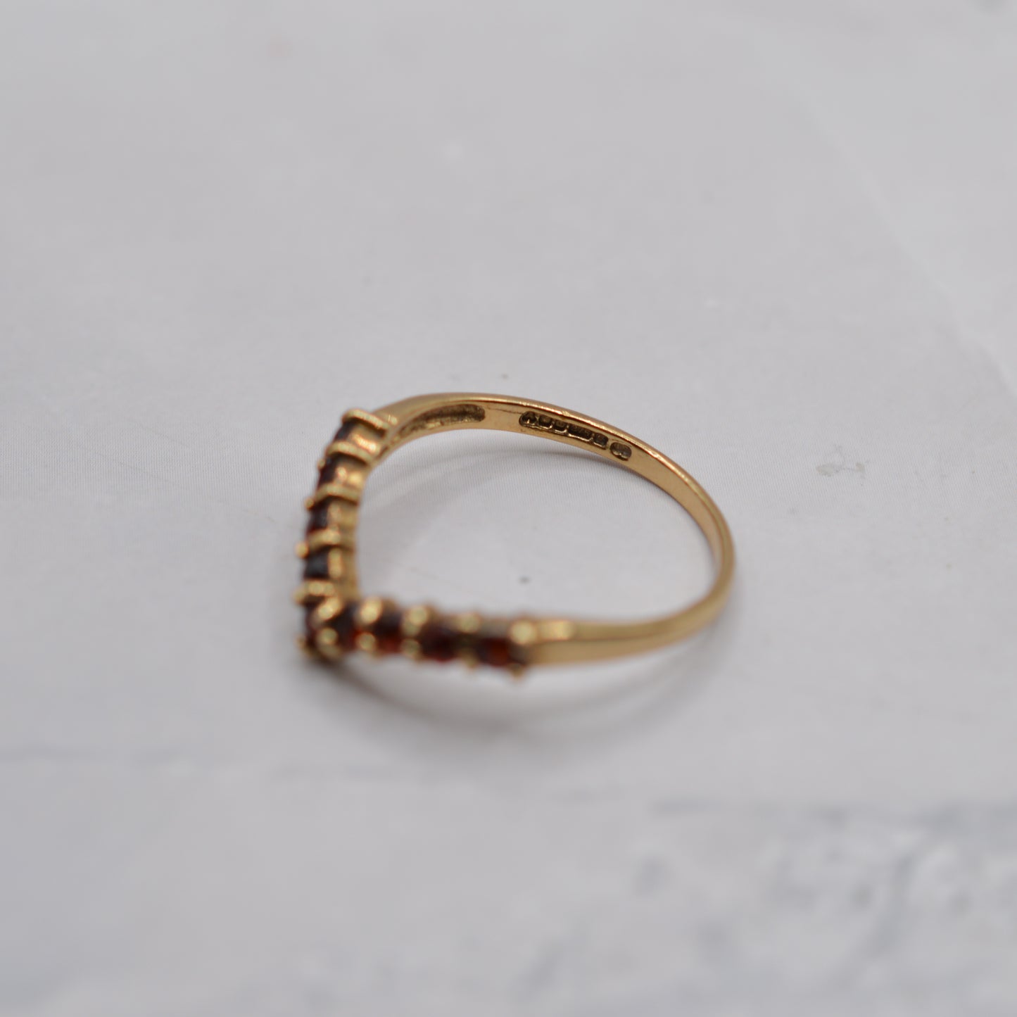 1990s 9ct Gold Garnet Wishbone Ring