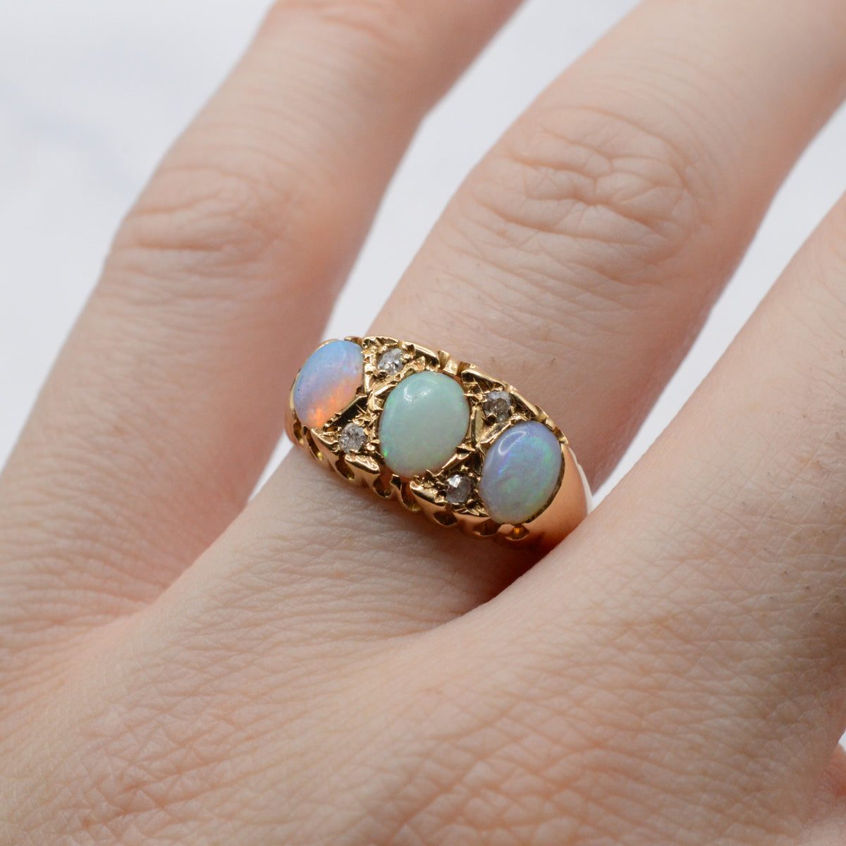 Antique 1919 18ct Gold Opal & Diamond Ring