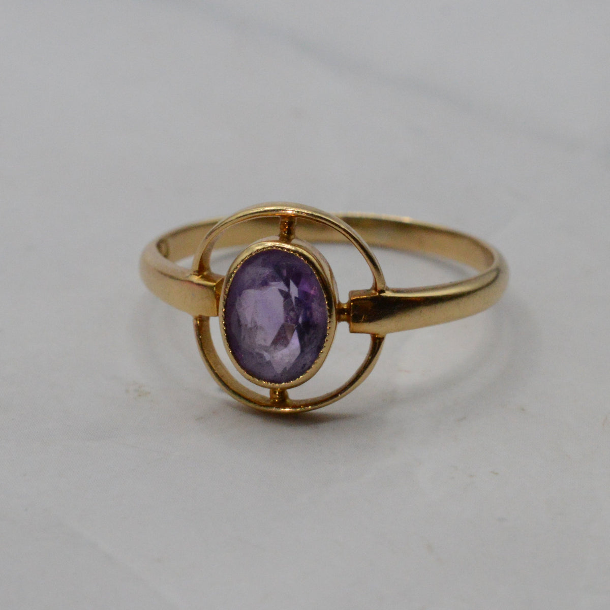 Antique Art Nouveau 18ct Gold Amethyst Dress Ring