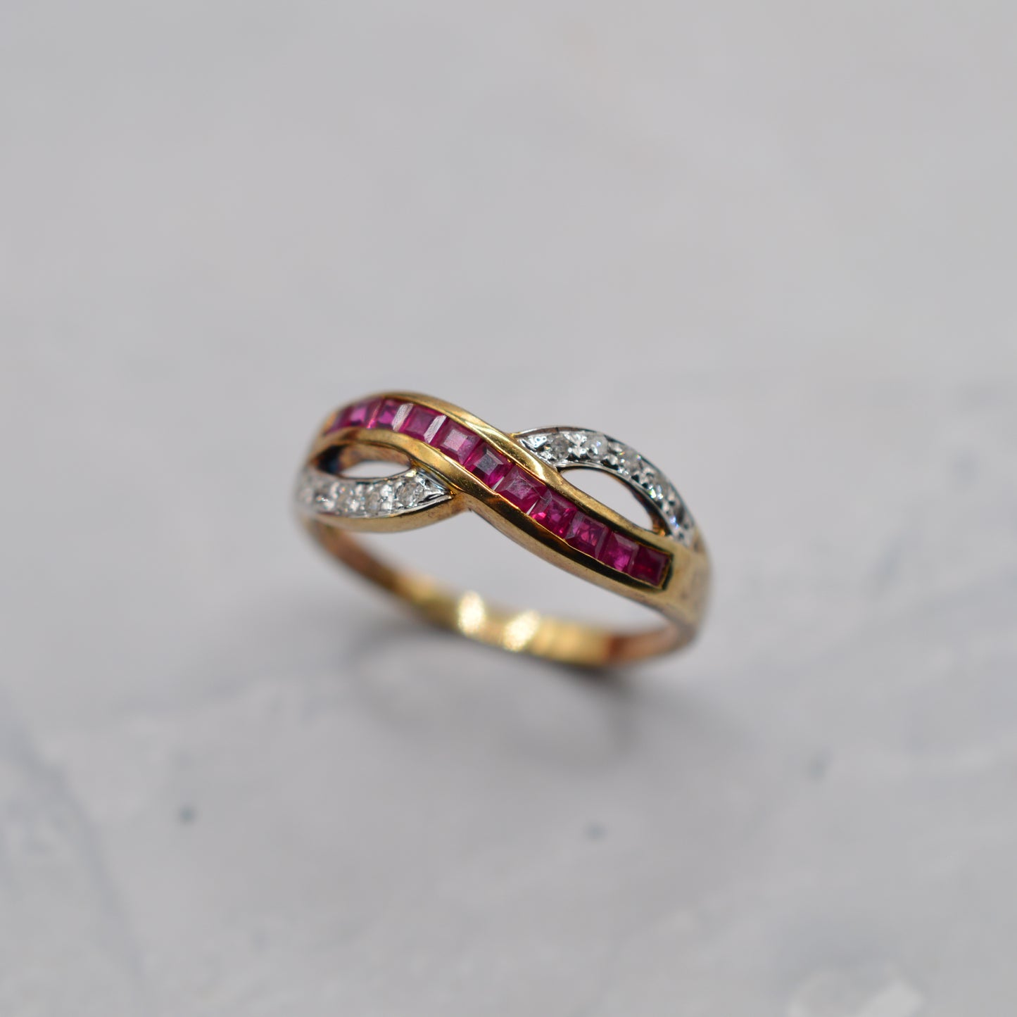 9ct Gold Ruby & Diamond Crossover Ring