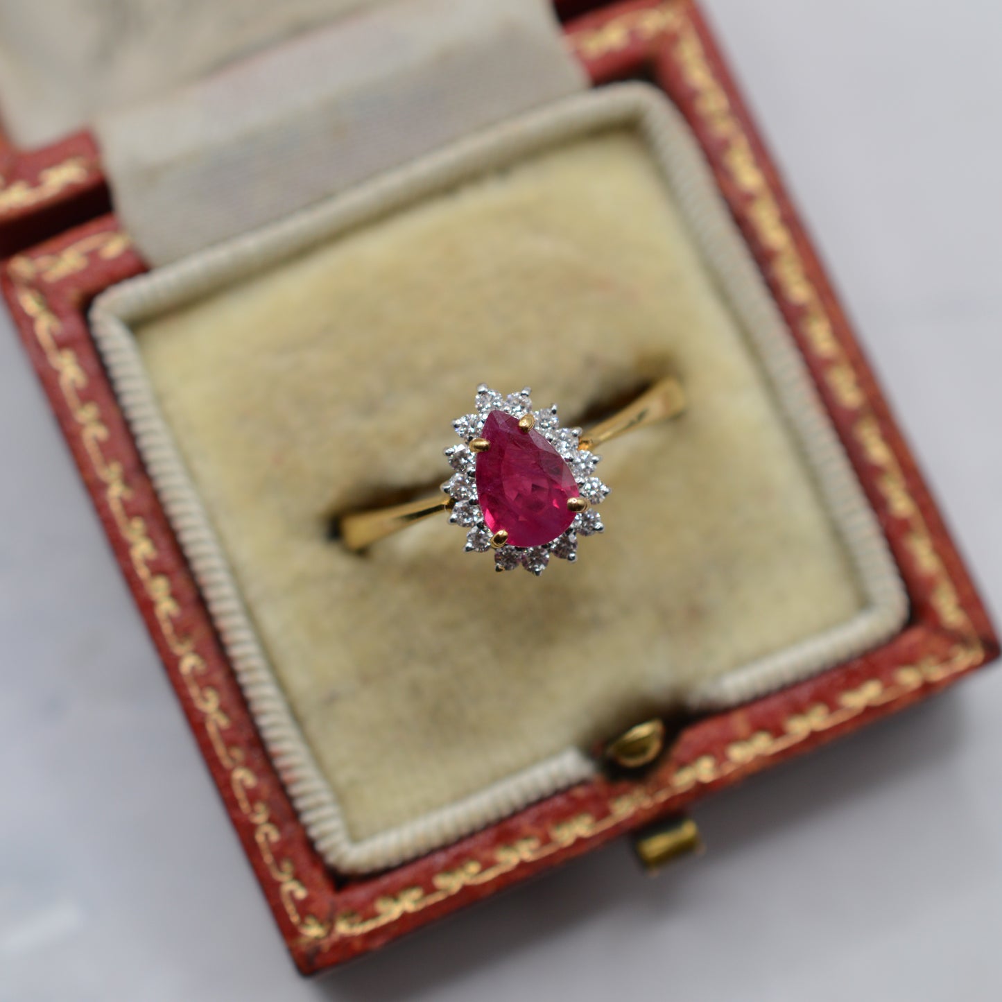 18ct Gold Ruby & Diamond Pear Cluster Ring