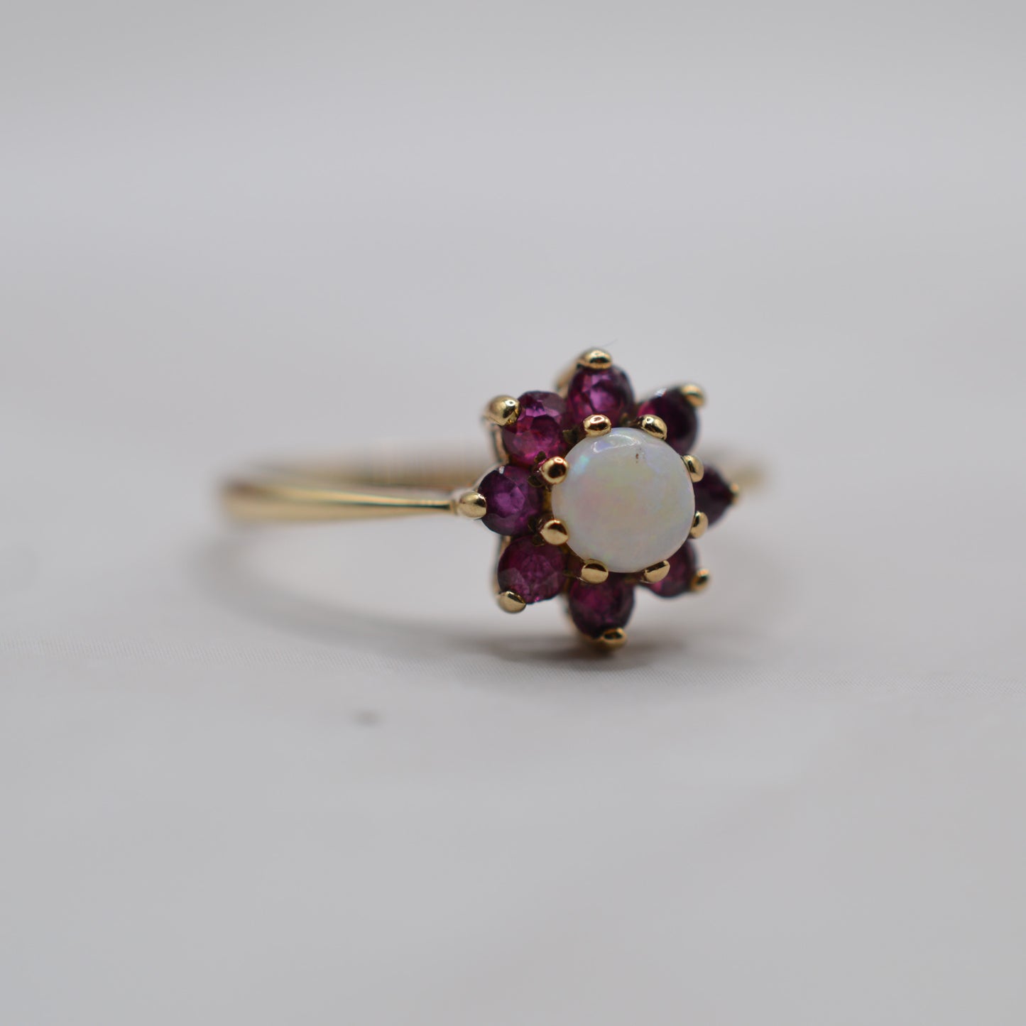 1970s Vintage 9ct Gold Opal & Ruby Cluster Ring