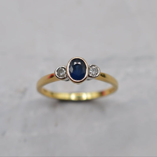 18ct Gold Sapphire & Diamond Trilogy Ring