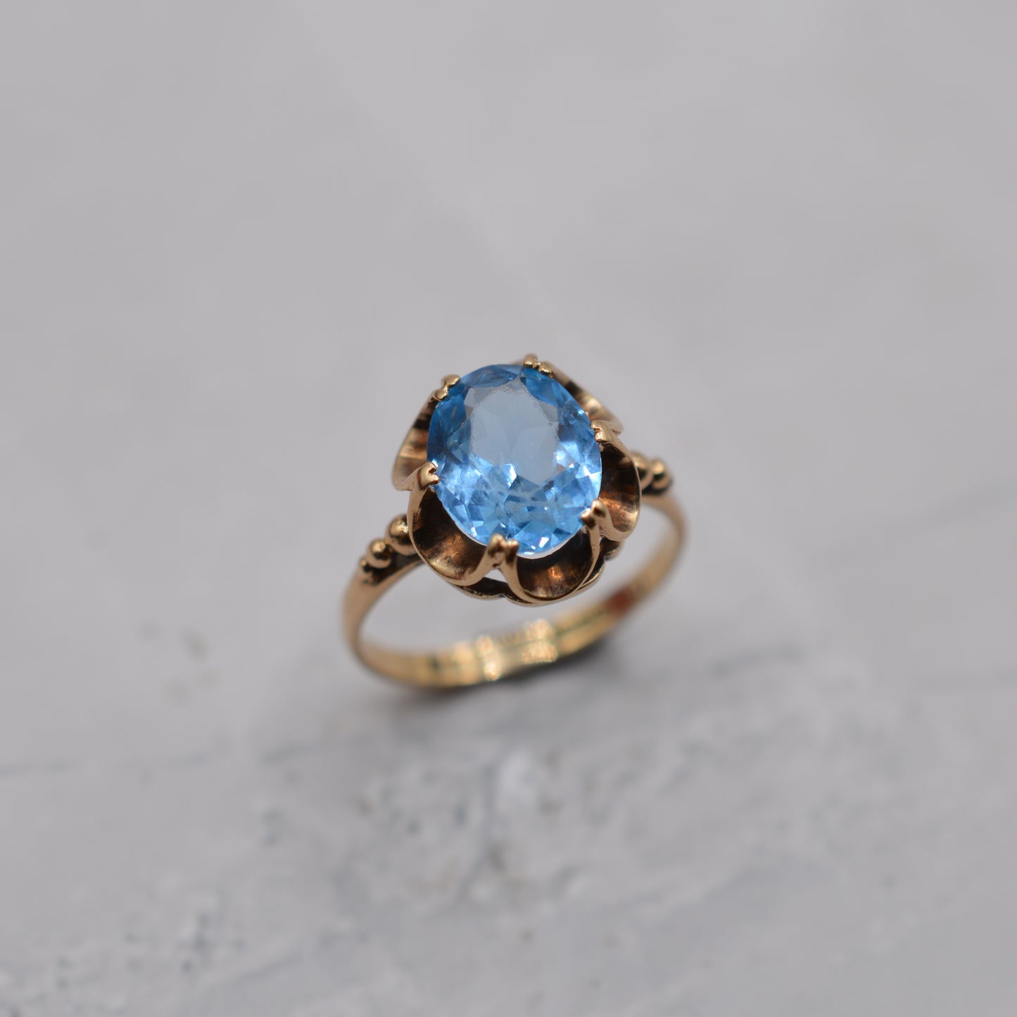 1970s Vintage 9ct Gold Blue Topaz Solitaire Ring