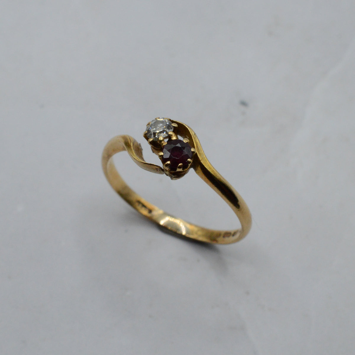 RESERVED 1943 Vintage 18ct Gold Ruby & Diamond Toi-et-Moi Ring