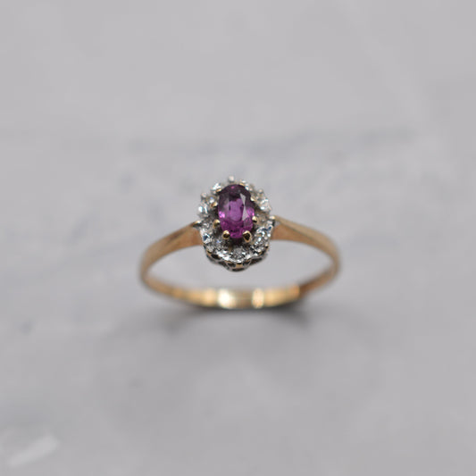 1980s 9ct Gold Ruby & Diamond Cluster Ring