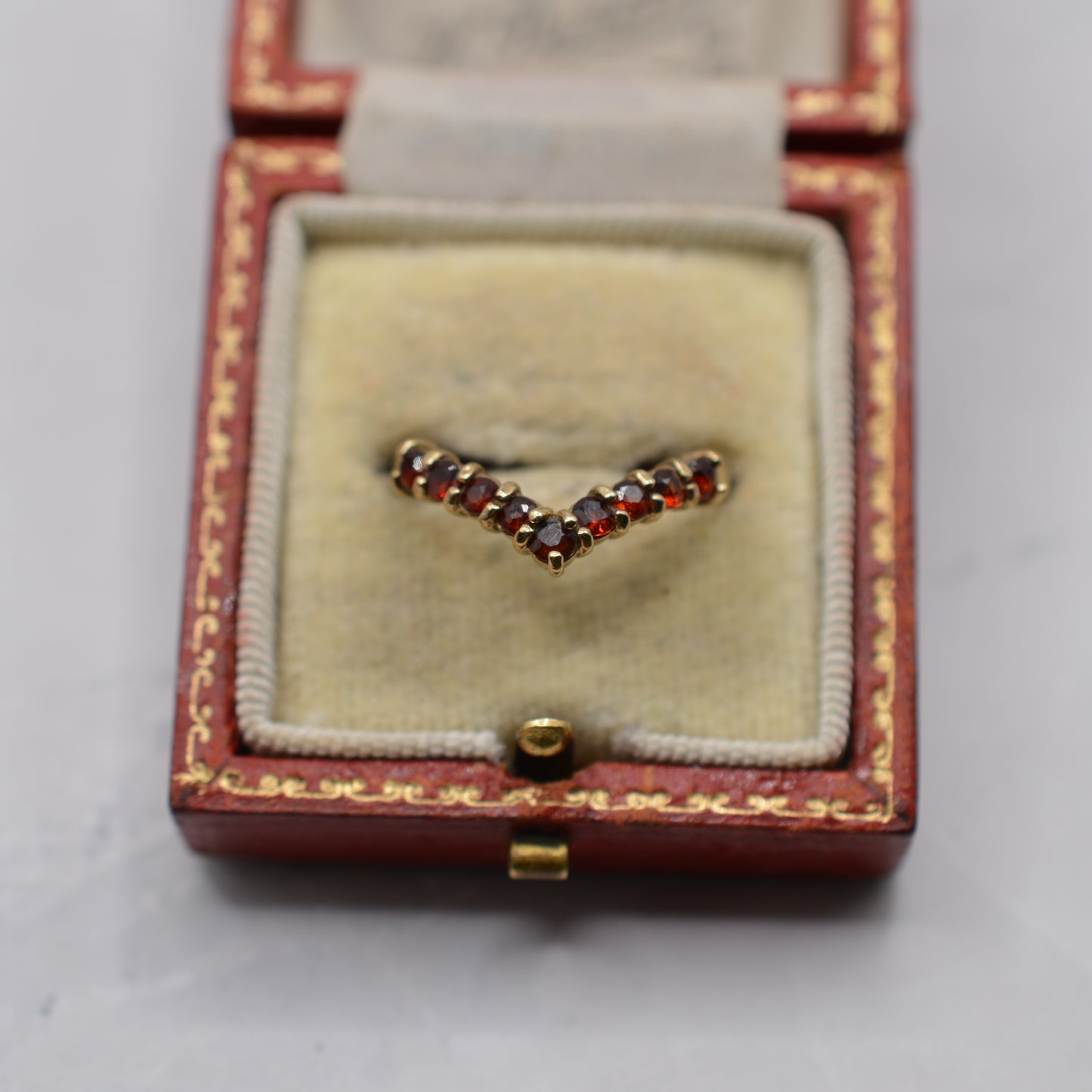 1990s 9ct Gold Garnet Wishbone Ring