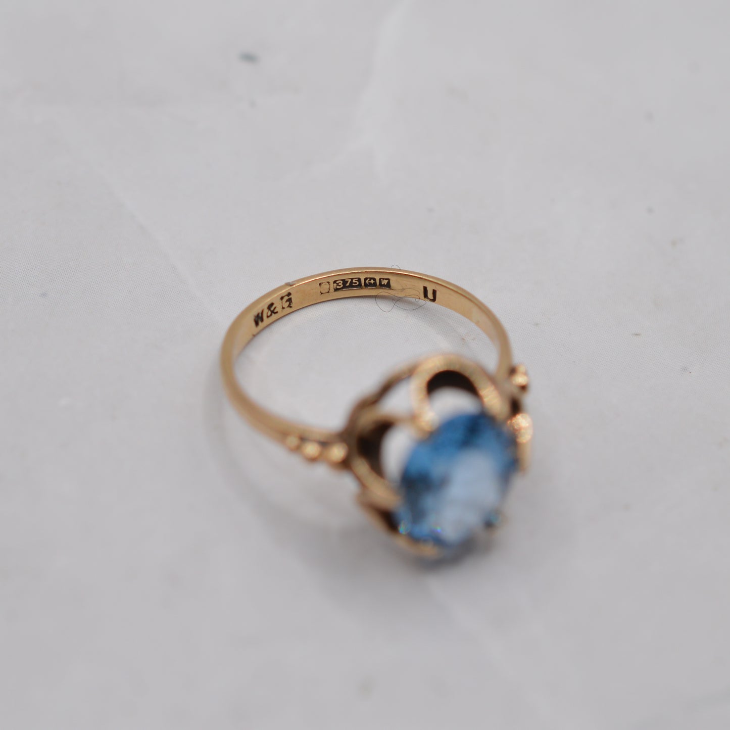 1970s Vintage 9ct Gold Blue Topaz Solitaire Ring