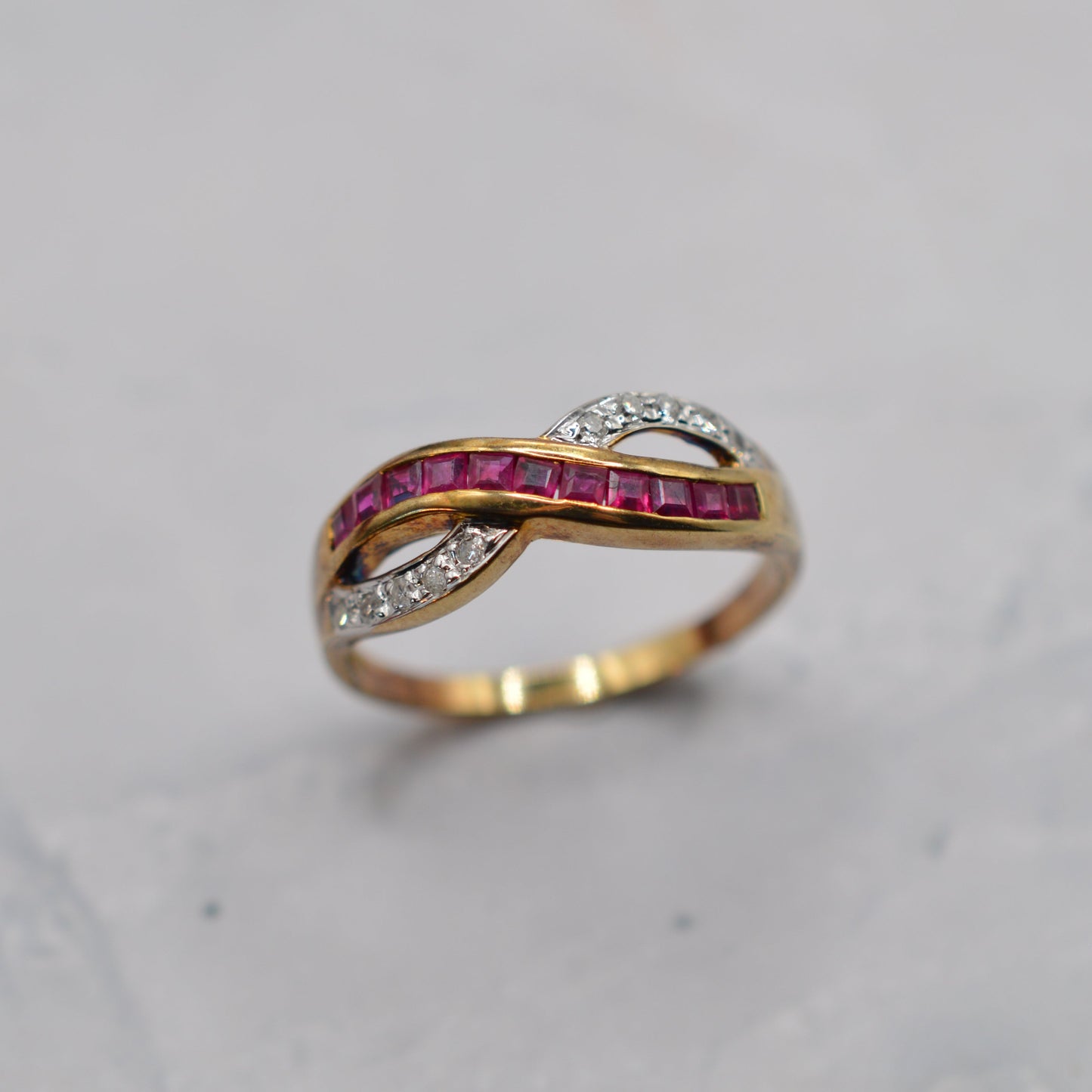 9ct Gold Ruby & Diamond Crossover Ring