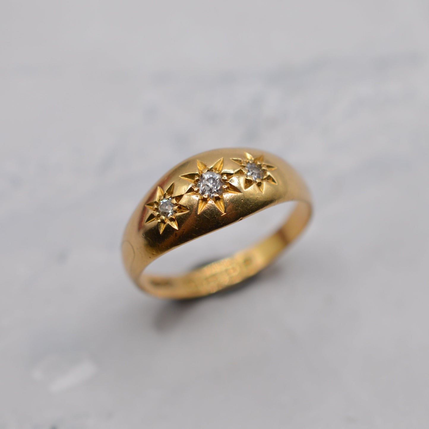 Antique 1912 18ct Gold Diamond Starburst Gypsy Trilogy Ring