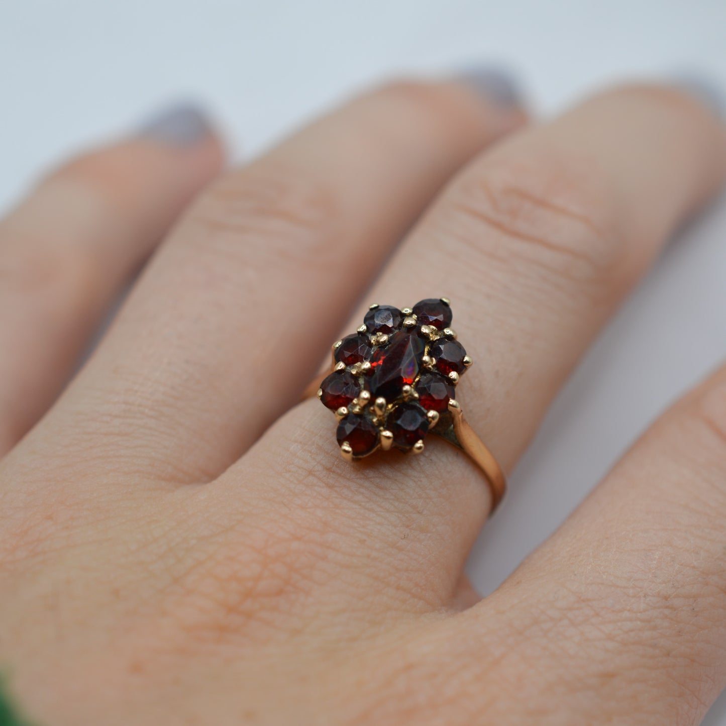 1970s Vintage 9ct Gold Garnet Cluster Ring
