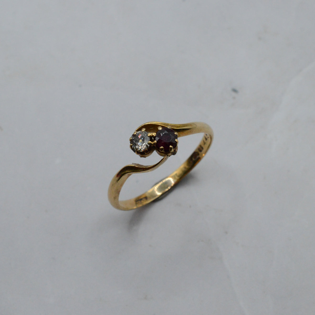 RESERVED 1943 Vintage 18ct Gold Ruby & Diamond Toi-et-Moi Ring