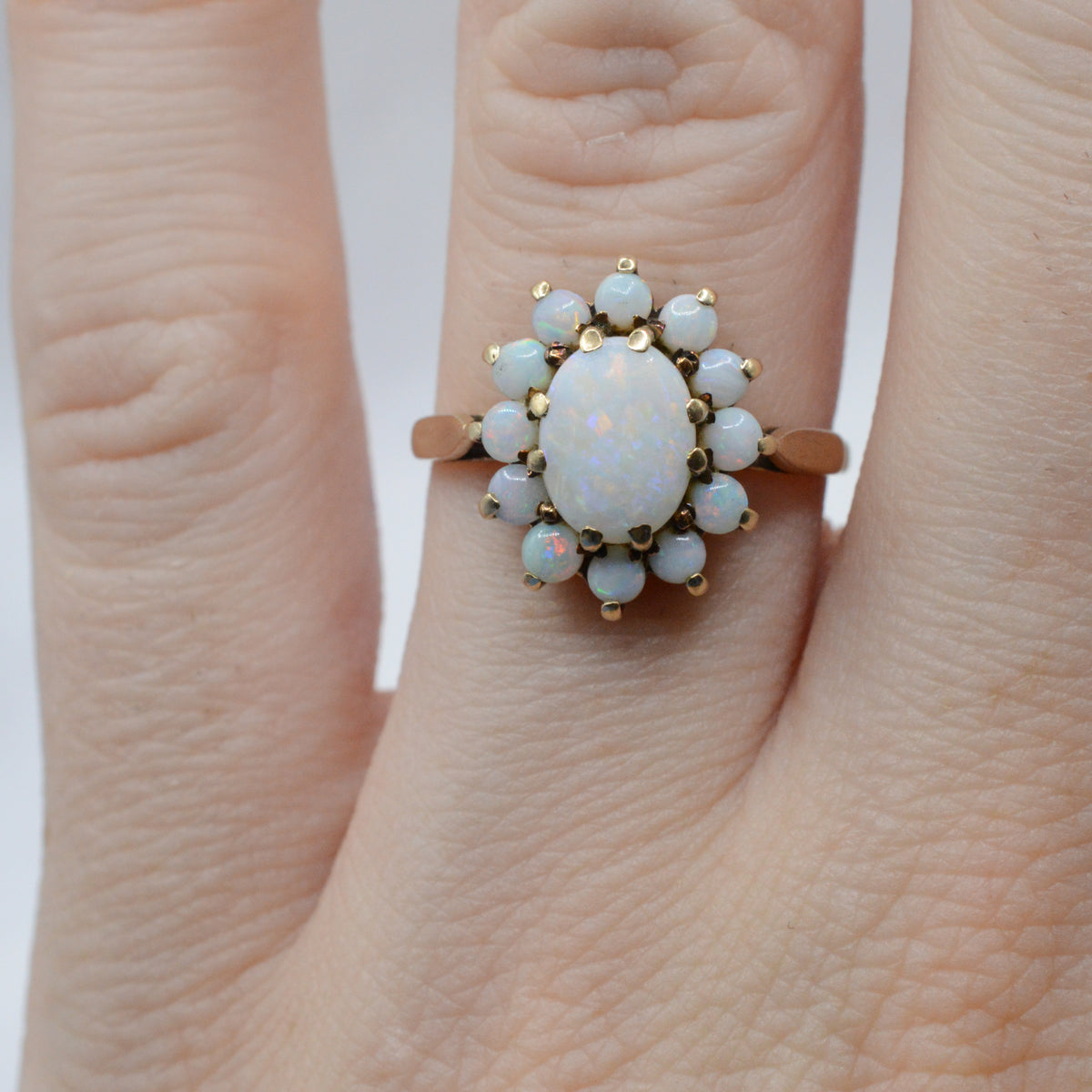 1980s 9ct Gold Opal Cluster Ring