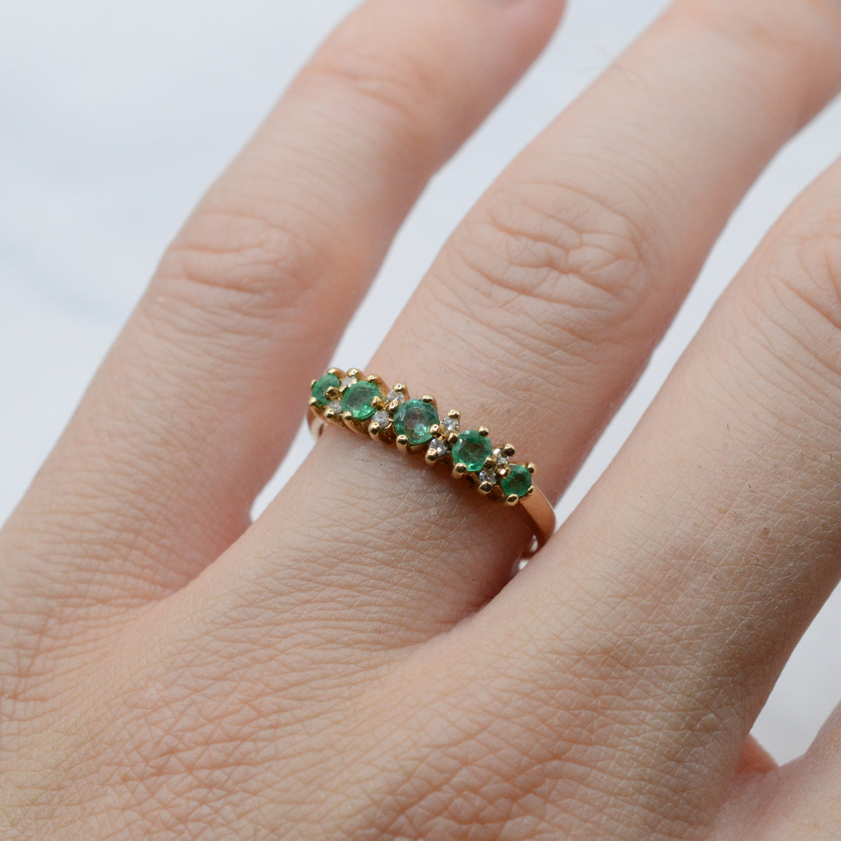 9ct Gold Emerald & Diamond Half-Eternity Ring