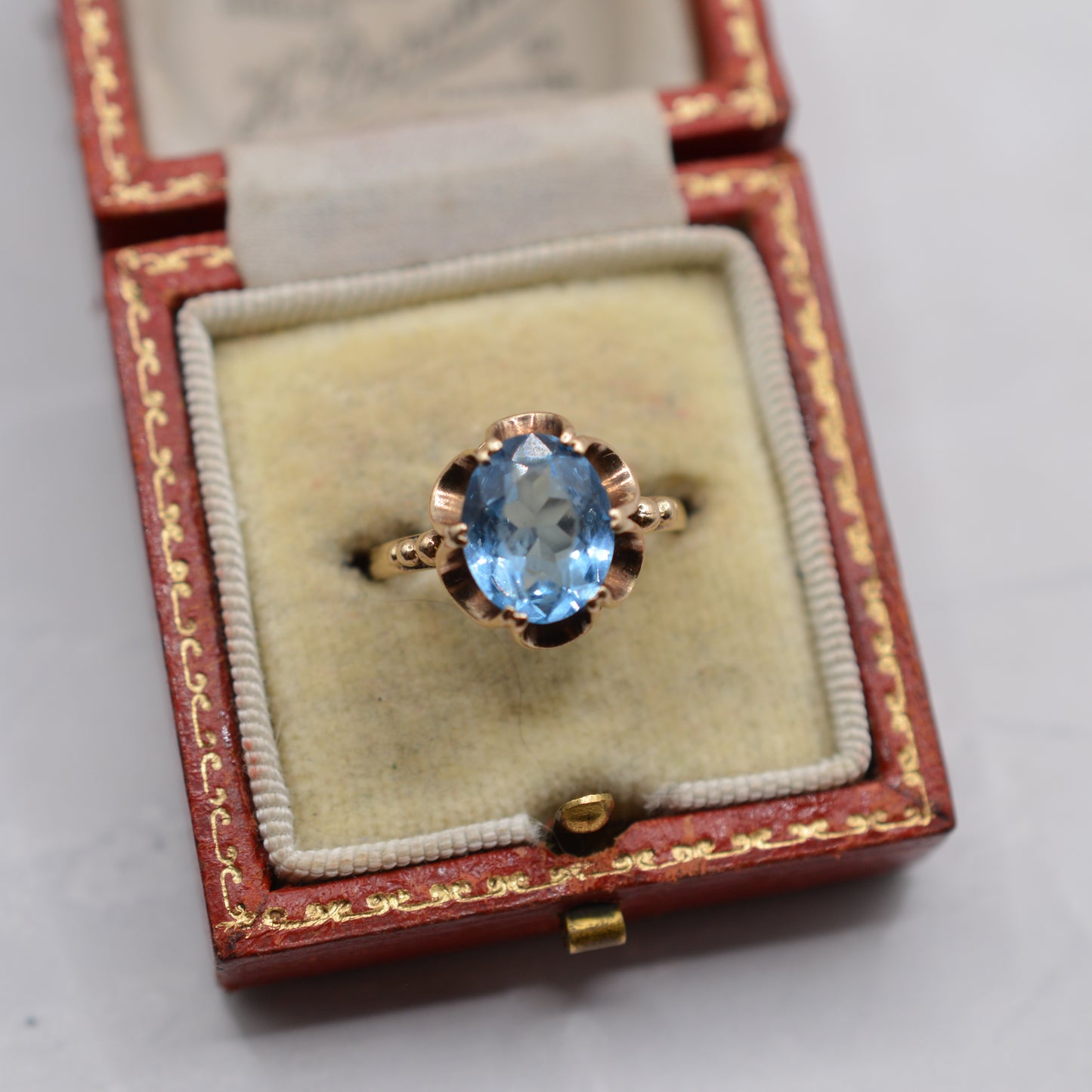1970s Vintage 9ct Gold Blue Topaz Solitaire Ring
