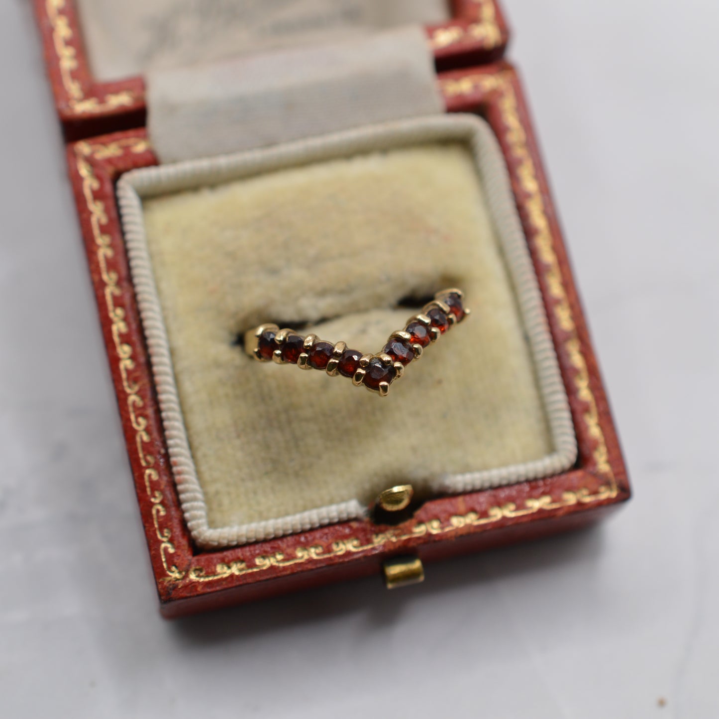 1990s 9ct Gold Garnet Wishbone Ring