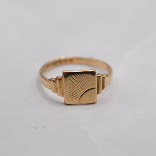 1950s Vintage 9ct Gold Sunburst Signet Ring