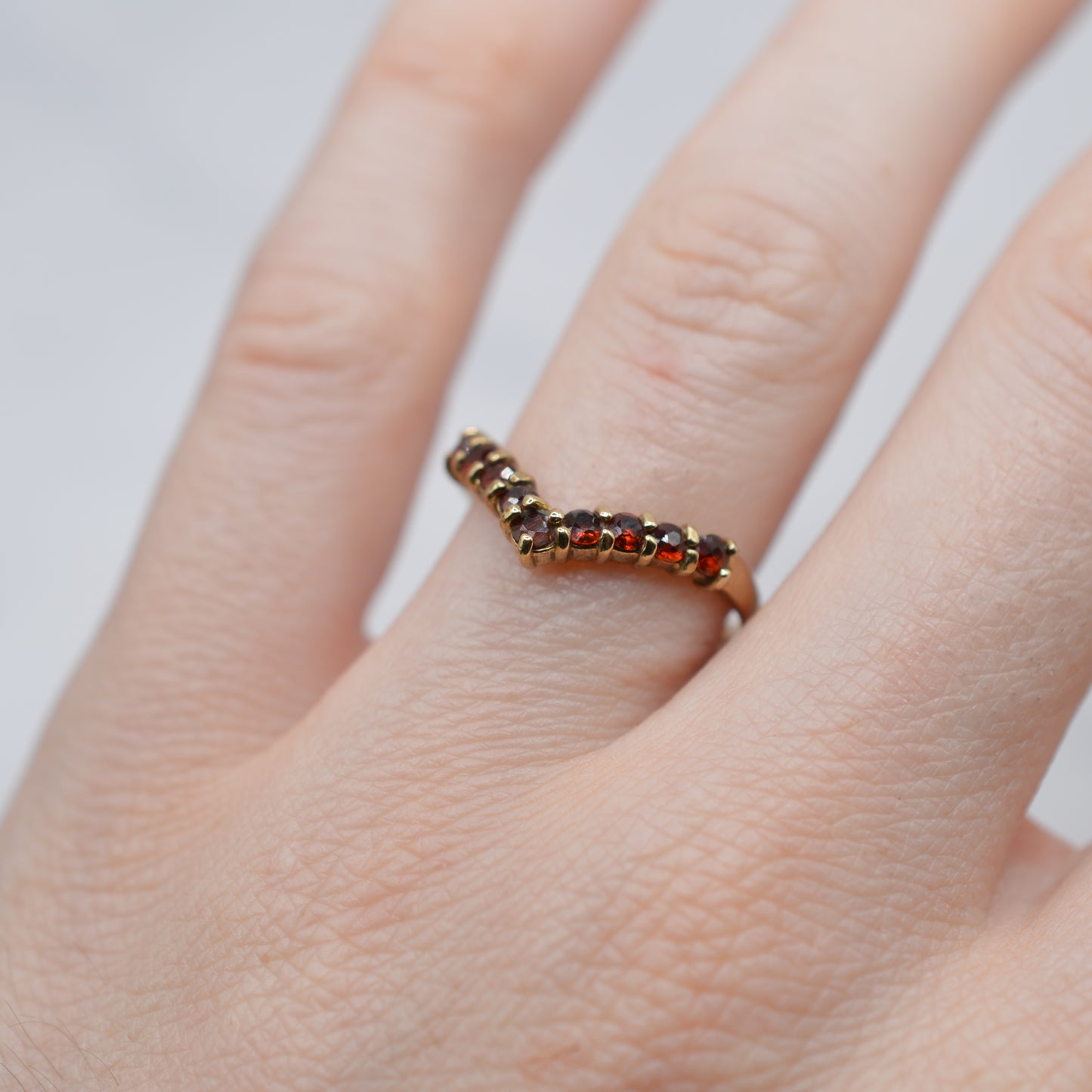1990s 9ct Gold Garnet Wishbone Ring