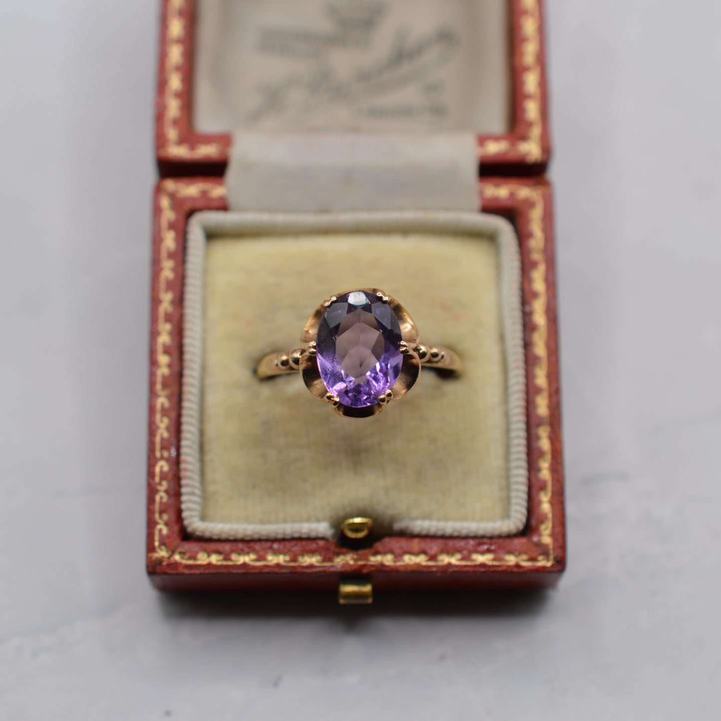 1970s Vintage 9ct Gold Amethyst Ring in Buttercup Setting