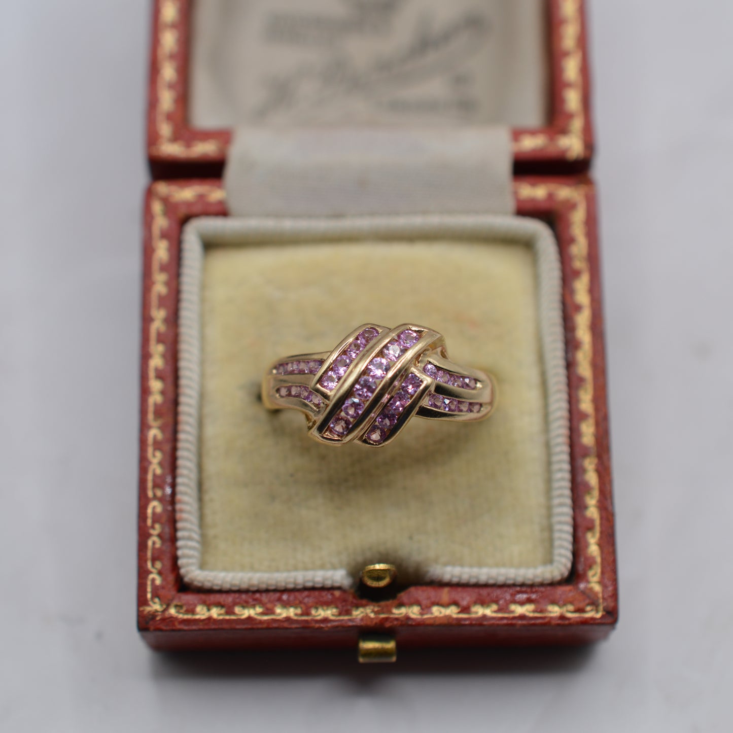 Y2K Chunky 9ct Gold Pink Topaz Crossover Ring
